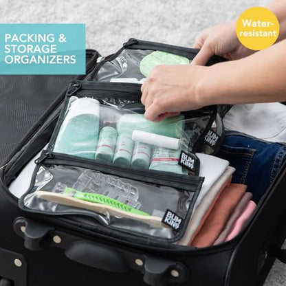 Bumkins and Roamio Waterproof Wet Bag, Wet/Dry Clutch & Clear Travel Bags - For Beach, Baby, Travel, Cloth Diapers, Pump Parts, Pool, Gym, Toiletries - Reusable & Easy to Clean - Black Check - 5 Pack - color: A4 Black Check 5pc