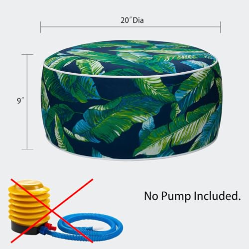 Magpie Fabrics Inflatable Stool Ottoman Pouf D20 xH9, Outdoor Round Footrest Footstool, Portable for Patio Travel Camping - Green Lagoon Leaves - color: Green Lagoon Leaves