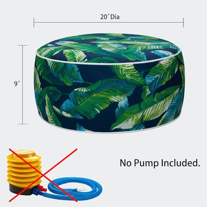 Magpie Fabrics Inflatable Stool Ottoman Pouf D20 xH9, Outdoor Round Footrest Footstool, Portable for Patio Travel Camping - Green Lagoon Leaves - color: Green Lagoon Leaves