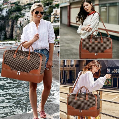 ITIEZY Weekender Overnight Bag for Women - Large Travel Duffel Bag with Shoe Compartment, Gym Duffel Bag Hospital Bag Carry On Tote Bags for Airplanes with Crossbody Bag Toiletry Bag 3Pcs Set - color: 9-dark Brown