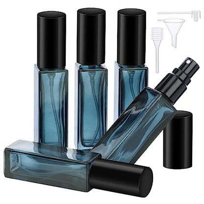 Segbeauty Glass Perfume Bottles, 5 Pack 10ML Refillable Mini Perfume Bottle Travel, Portable Leak-proof Square Spray Pump Bottle Atomizer Dispensing Containers with Lids for Fragrance Essential Oil - color: Dark Blue-black, style: Mini Bottles
