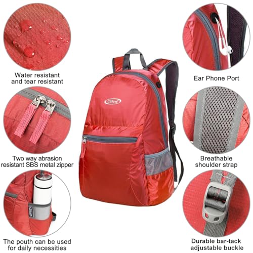 G4Free 20L Lightweight Packable Backpack Travel Hiking Daypack Foldable Backpack for Men Women - color: A-deep Red