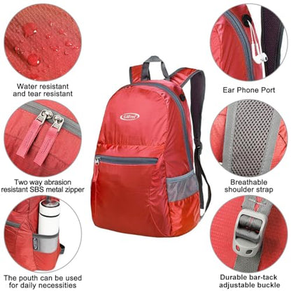 G4Free 20L Lightweight Packable Backpack Travel Hiking Daypack Foldable Backpack for Men Women - color: A-deep Red