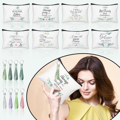 Panelee 48 Pcs Christian Cosmetic Bags Bulk for Women Bible Verse Makeup Bags Inspirational Keychains Christian Appreciation Gifts Religious Canvas Pouches with Zipper for Women Church Gift - style: Bible Style