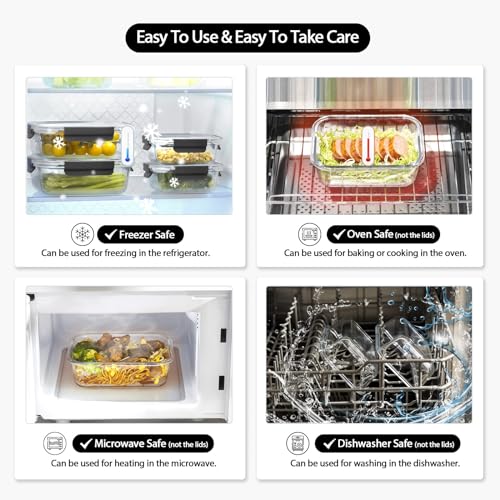 coccot Glass Food Storage Containers with Lids Airtight, Glass Meal Prep Containers with Snap Lids for Food, Bpa-free,Easy to Open&Close/Microwave,Oven,Freezer,Dishwasher Safe/Leak-proof [10 Pack] - color: Black
