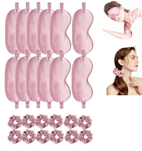 24Pcs Satin Eye Mask Silk Sleep Masks Silky Eyes Cover Blackout Blindfold Eyeshade Scrunchies Hair Ties Travel Wedding Gift - color: Dusty Rose