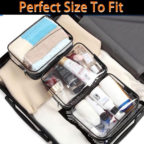 6 Pieces Clear Cosmetics Bag Bulk, TSA Approved Toiletry Bag for Travel, PVC Zippered Clear Pouch Cosmetic Makeup Bag Waterproof Vinyl Plastic Organizer Case for Vacation Bathroom (Large) - color: 6 Large Black