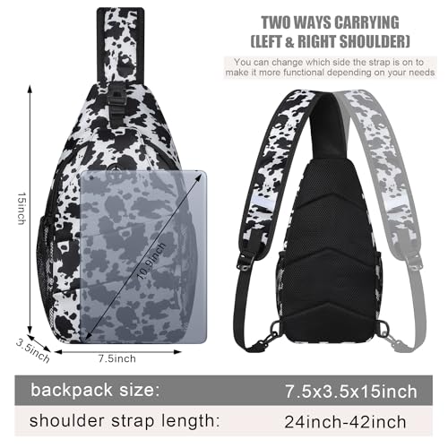Pritent Crossbody Bags for Women Men Trendy Sling Bag Backpack Casual Chest Bag with Convertible Shoulder Strap - color: Cowprint, size: Medium