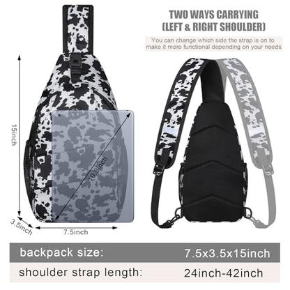 Pritent Crossbody Bags for Women Men Trendy Sling Bag Backpack Casual Chest Bag with Convertible Shoulder Strap - color: Cowprint, size: Medium