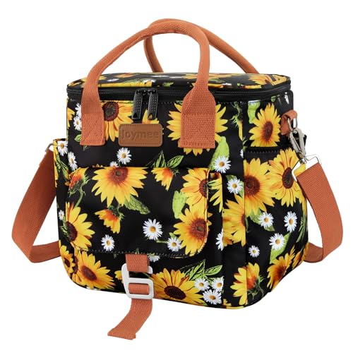 Joymee Insulated Lunch Bag for Women Reusable Leakproof - Sunflower | Large Spacious, Cooler Lunch Bag, Adjustable Shoulder Strap, With Side Pocket, Bottle Holder, for Office Work Picnic Travel - color: Sunflower