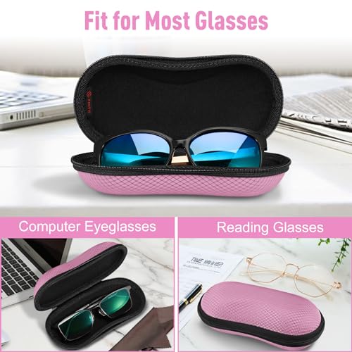 FINTIE Sunglasses Case, Hard EVA Shell Shockproof Sport Glasses Case with Metal Carabiner Travel Zipper Eyeglasses Holder - color: Pink