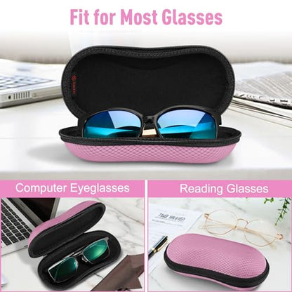 FINTIE Sunglasses Case, Hard EVA Shell Shockproof Sport Glasses Case with Metal Carabiner Travel Zipper Eyeglasses Holder - color: Pink