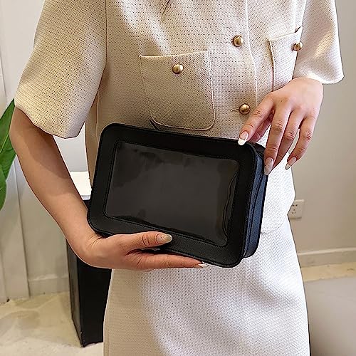 Clear and Waterproof Makeup Bag Portable Travel Cosmetic Case Organizer for Women Toiletry Pouch with Transparent Vinyl Windows & Zippers (Black) - color: Black