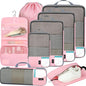 BAGAIL 4/6 Set/8 Set Compression Packing Cubes Travel Accessories Expandable Packing Organizers(HalfMesh, 8-Pink) - color: 8-Pink, style: Half Mesh