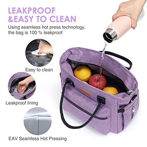 Insulated Lunch Bag for Women Men,Adult Lunch Box for Women with Adjustable Shoulder Strap,Portable Large Lunch Tote Bag for Office Work Picnic Beach,Reusable Lunch Cooler Bag - color: Purple