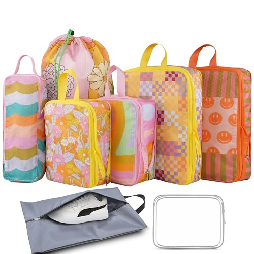 8 Pcs Compression Packing Cubes for Travel, Lightweight Waterproof Luggage Organizer Bags Set, Washable Packaging Cubes for Women Backpack Carry-On Suitcases - color: Macaron Color, size: 8 Set