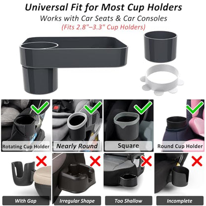 Car Seat Snack Tray for Kids, Mess-Free Square Travel Tray Cup Holder Snack Tray, Durable Car Food Tray for Toddlers, Universal Fit Kids Travel Road Trip Essentials (1, Dark Grey) - color: dark grey