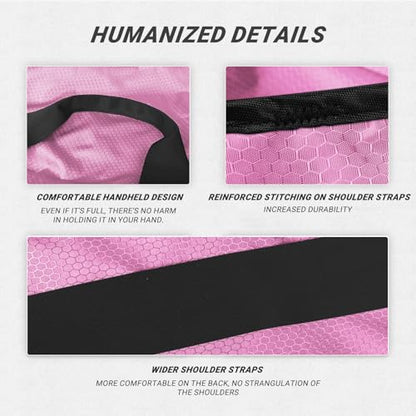 Laundry Bag with Shoulder Straps and Mesh Pocket Laundry Backpack Large Portable Laundry Hamper for College Laundromat Apartment - color: Pink