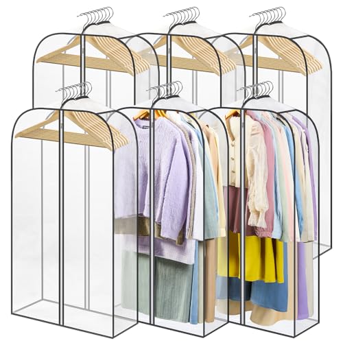 LANDNEOO 6 Pack Clear Garment Bags for Hanging Clothes with Zippers on Double Sides - 10'' Clothes Storage for Coat, Dress, and Fur in Closet - 40'' Long Suit Bags - size: 40 inch