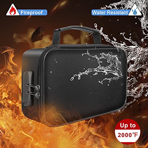 ENGPOW Small Fireproof Storage Organizer Case with Lock(9”x 5.3”x 3.7”), 3-Layer Soft Money Safe Coin Organizer Wallet Bag for Cash,Card,Passport,Check,Bill,Travel Home Organizer Carrying Case,Black - color: Black
