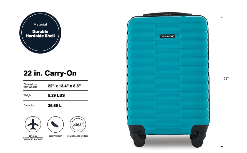 Travelers Club 22-Inch Gilroy Rolling Hardside Carry-On Luggage, Teal Blue - color: Teal Blue, size: 22-Inch