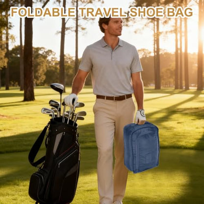 Foldable Travel Shoe Bag, Waterproof Shoe Pouches Organizer with Handle Travel Packing Cubes -Fitting for Storing (Sneakers/Sandals/Fitness Shoes) 2 Pcs & Navy Blue - color: Navy Blue