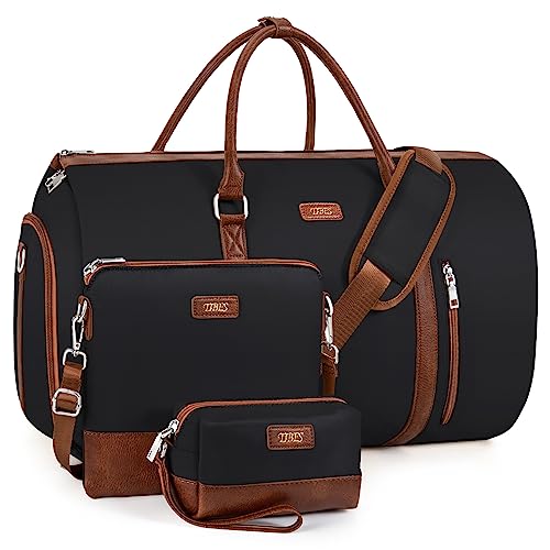 Convertible 2-in-1 Garment Bags for Travel, 50L Carry On Garment Duffle Bag With Shoe Compartment Large Weekender Bag for Women Men Hanging Suitcase Suit Travel Duffel Overnight Bags 4pcs Set - color: B-Black