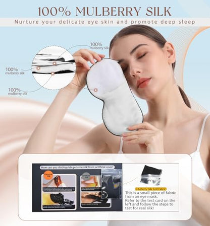HiRui Silk Sleep Mask, 100% Natural Mulberry Silk of Double-Sided & Inner-Filling, Ultra-Smooth Soft, Adjustable Strap, Blocks Light for Night Sleeping, Travel, Office Naps (Gray) - color: Gray