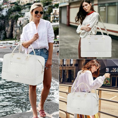 ITIEZY Weekender Overnight Bag for Women - Large Travel Duffel Bag with Shoe Compartment, Gym Duffel Bag Hospital Bag Carry On Tote Bags for Airplanes with Crossbody Bag Toiletry Bag 3Pcs Set - color: 9A-Off White