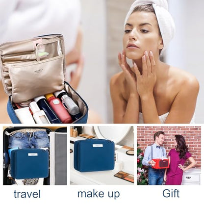 Queboom Travel Makeup Bag Cosmetic Bag Makeup Bag Toiletry bag for women and men (Navy blue) - color: Navy blue