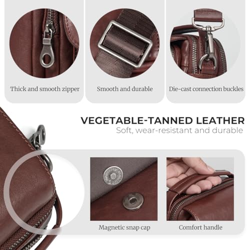Augus Leather Small Messenger Bag For Men Crossbody Handbag Shoulder Sling Travel Bags for Men Purse Daypack Magnetic Buckle - color: Coffee-1