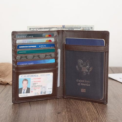 Polare Luxury RFID Blocking Leather Passport Holder Travel Wallet For Men and Women (Coffee) - color: Coffee