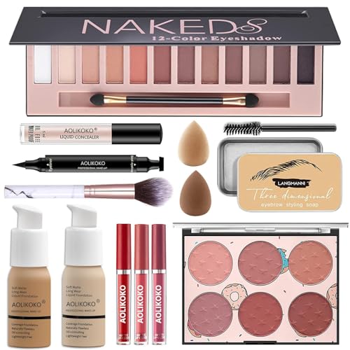 12-Color Pro Makeup Kit for Women - Eyeshadow, Foundation, Lipstick, Blush, Brushes, Eyeliner Stamp - color: Set 2