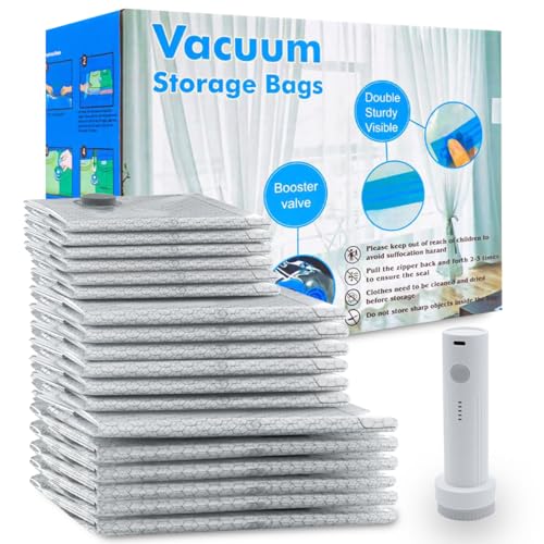 Vacuum Seal Bags 18-Pack with Wireless Pump, 6 Large/6 Medium/6 Sizes, Reusable Storage for Clothes Travel, Luggage & Suitcases, Portable Space Saver - size: 18 COMBO