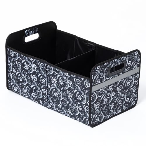 GreaterGood Paws Car Trunk Organizer Foldable Storage Bin with Handles Non Slip Base Pet Gear Travel Tote for SUV Truck (Flourish Paws) - color: Flourish Paws