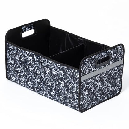 GreaterGood Paws Car Trunk Organizer Foldable Storage Bin with Handles Non Slip Base Pet Gear Travel Tote for SUV Truck (Flourish Paws) - color: Flourish Paws