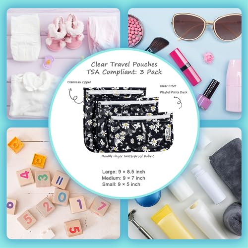 HIONXMGA TSA Approved Toiletry Bag, Set of 3 Clear Travel Toiletry Bag Quart Size Zipper Travel Pouch, Waterproof Makeup Cosmetic Bag for Women Men Kids Toiletries Carry on, Petals - color: Petals, Mixed Sizes