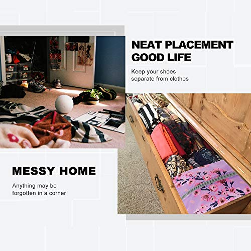 BeeGreen Shoe Organizer 6pcs Shoe Bags with Zipper Closure, Flower Design Shoe Storage Organizer with Handle Travel Bags For Men and Women, Portable Nylon Travel Gifts - style: Green-plum Flower