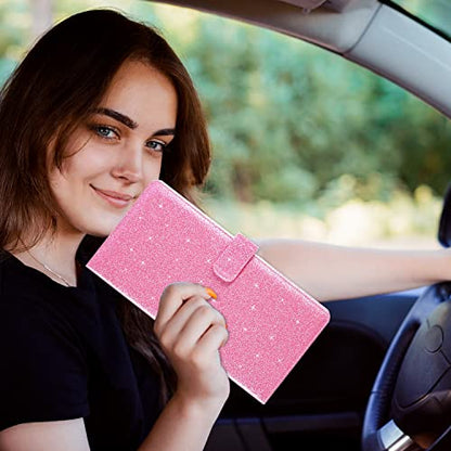 RSAquar Car Registration & Insurance Holder - Leather Glove Box Organizer, Cool Accessories for ID, Driver's License Cards & Docs, Men & Women, Pink Glitter - color: Glitter Pink