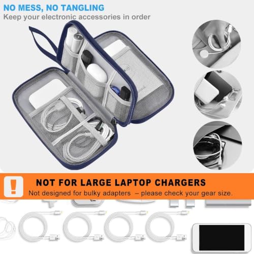 ZINMARK Portable Cable Organizer Case,Travel Pouch with Double-Layer Storage for Cables,Chargers,Earbuds & Phone,Dark Blue - color: Dark Blue