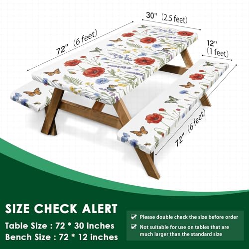 Picnic Table Cover with Bench Covers Elastic Edges, Wildflower Camper Fitted Table Cover, Outdoor Camping Essentials 72 Inch 3PCS, Waterproof Camping Fitted Tablecloth with Drawstring Bag - color: Wildflower, size: 72in