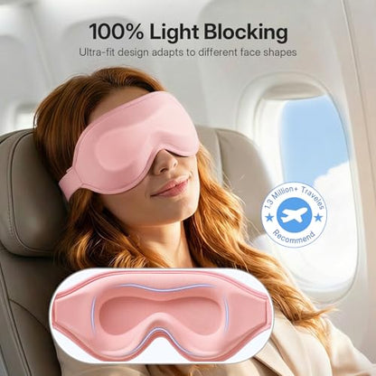 LitBear Long Lash Sleep Mask for Women Men Side Sleeper, 3D Contoured Light Blocking Sleeping Mask, Soft Comfortable Eye Mask Sleep with Adjustable Strap, Pouch for Travel, Pink - color: Pink
