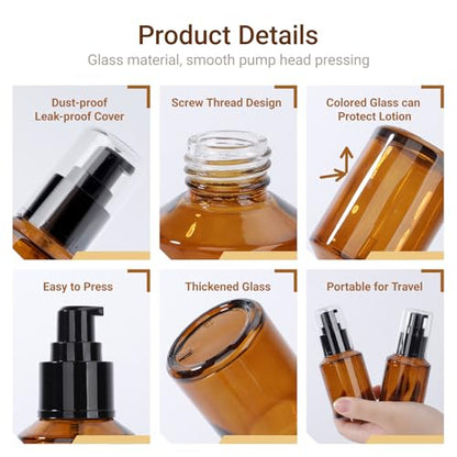Segbeauty 2oz Refillable Glass Travel Bottles for Toiletries, 3pcs Amber Lotion Pump Bottles Empty, 60ml Mini Travel Lotion Container, Small Liquids Container Bottle Pump Dispener for Creams Oils - color: Amber, style: 3pcs 2oz