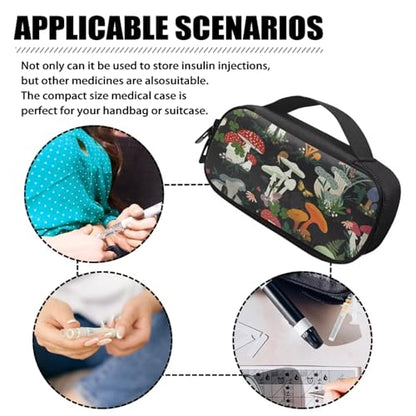 Retro Mushroom Insulin Cooler Travel Case for Insulin Pen Cooling Case Portable Medication Insulated Diabetic Carrying Pack for Insulin Pen Glucose Meter and Diabetic Supplies - color: Retro Mushroom