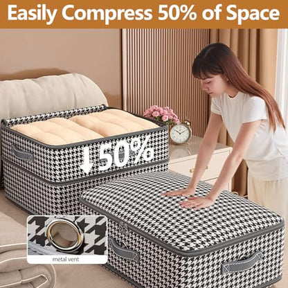 4 Pcs Self Compression Storage Bags, Large Capacity Ultra Space Saving Clothes Storage Bags for Sweater, Sheet, Bed, Blanket Storage Organizer with Window Handle, Comforter Bags with Zipper