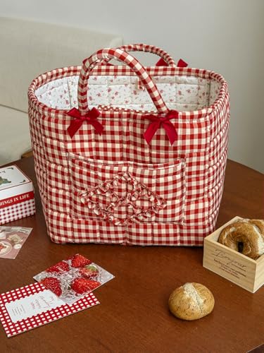 Foldable Laundry Basket Boho Bear Storage Basket Floral Quilted Fabric Car Storage Basket Handles Large Laundry Baskets for Clothes and Dolls - color: Pink