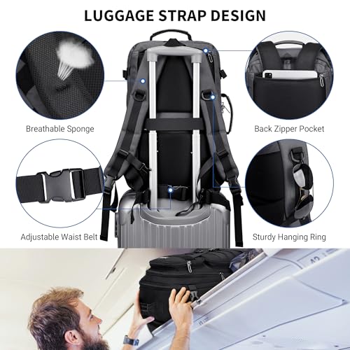 WITZMAN Carry On Travel Backpack for Men Large Convertible 45L Fit 17 Inch Laptop Backpack 3 in 1 Bag for Airline Approved(B688 Silvery Grey) - color: Silvery Grey