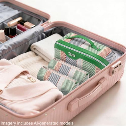 BOYATU Travel Makeup Bag Cosmetic Bag for Women: 3 Pcs Set Make up Bag with Compartments - Waterproof Vegan Leather Toiletry Bags with Handle - Makeup Organizer for Travel Essentials(C-2-Green) - color: C-2-Green