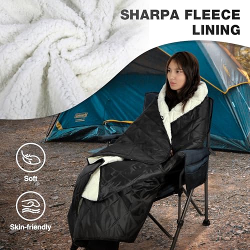 REDCAMP 59"x79" Large Warm Camping Blanket Waterproof Windproof with Fleece Lining, Outdoor Blanket for Cold Weather Stadium Picnic Travel, Machine Washable Black & White - color: White&black/59"x79"