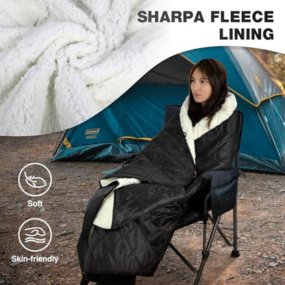 REDCAMP 59"x79" Large Warm Camping Blanket Waterproof Windproof with Fleece Lining, Outdoor Blanket for Cold Weather Stadium Picnic Travel, Machine Washable Black & White - color: White&black/59"x79"